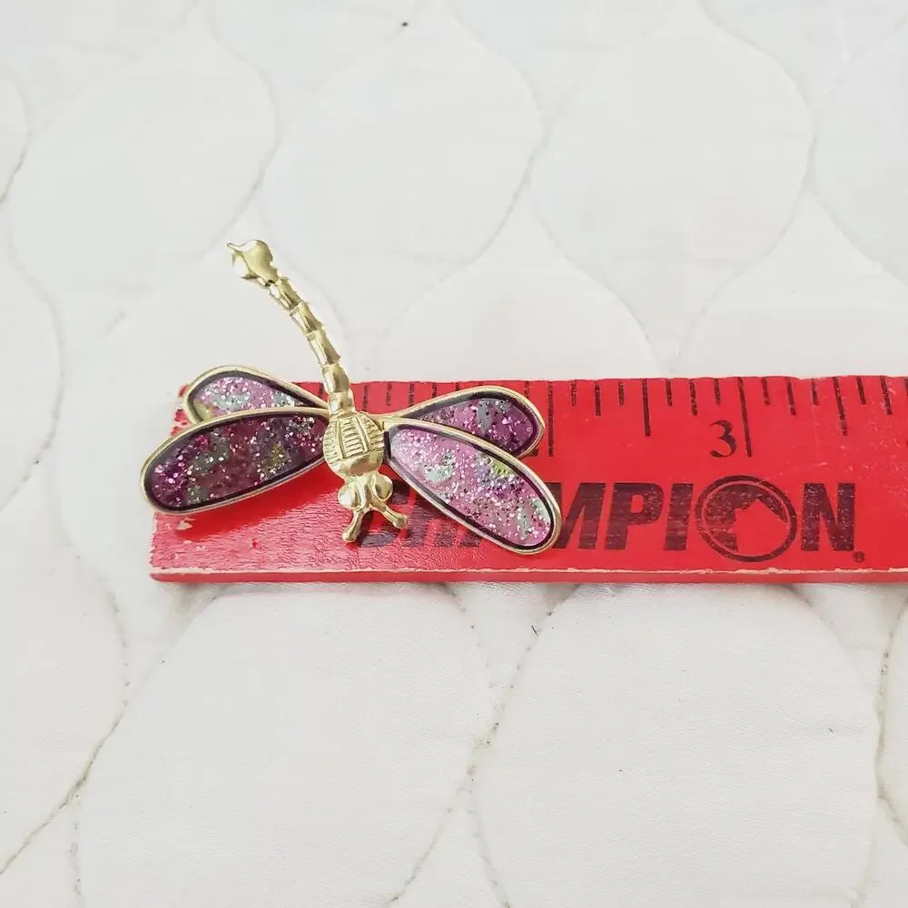 Vintage Dragonfly Brooch Pin Gold-Tone Large Enamel Bug Retro Collectible